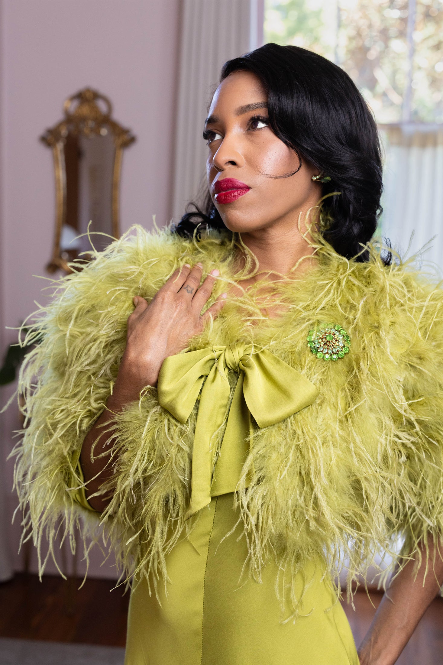 Ostrich Feather Bolero Jacket - Chartreuse L/XL Ostrich Feather Bolero Jacket - Chartreuse L/XL