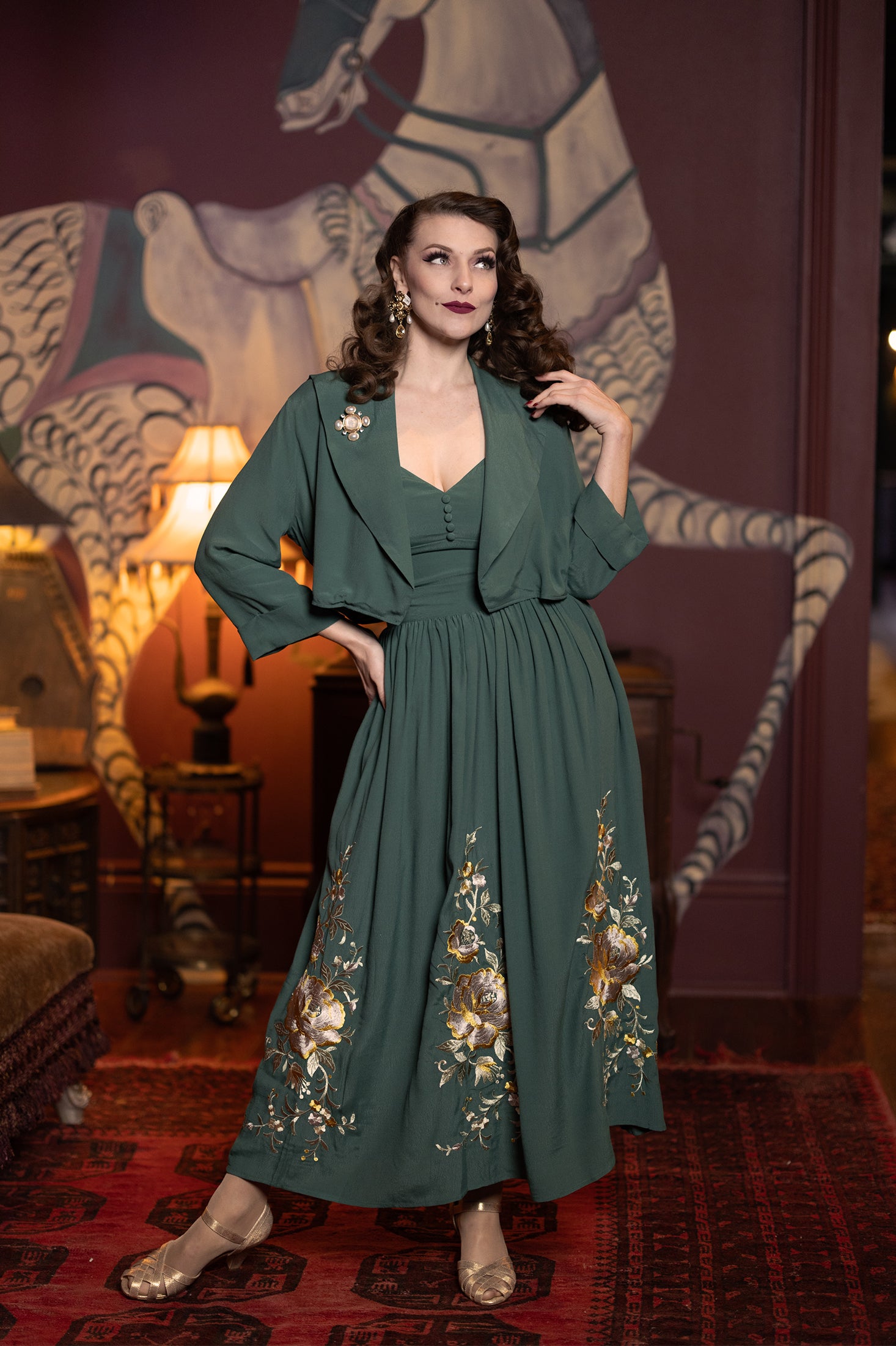 Embroidered Midi Skirt - Light Hunter Green - Sale XS Embroidered Midi Skirt - Light Hunter Green - Sale XS