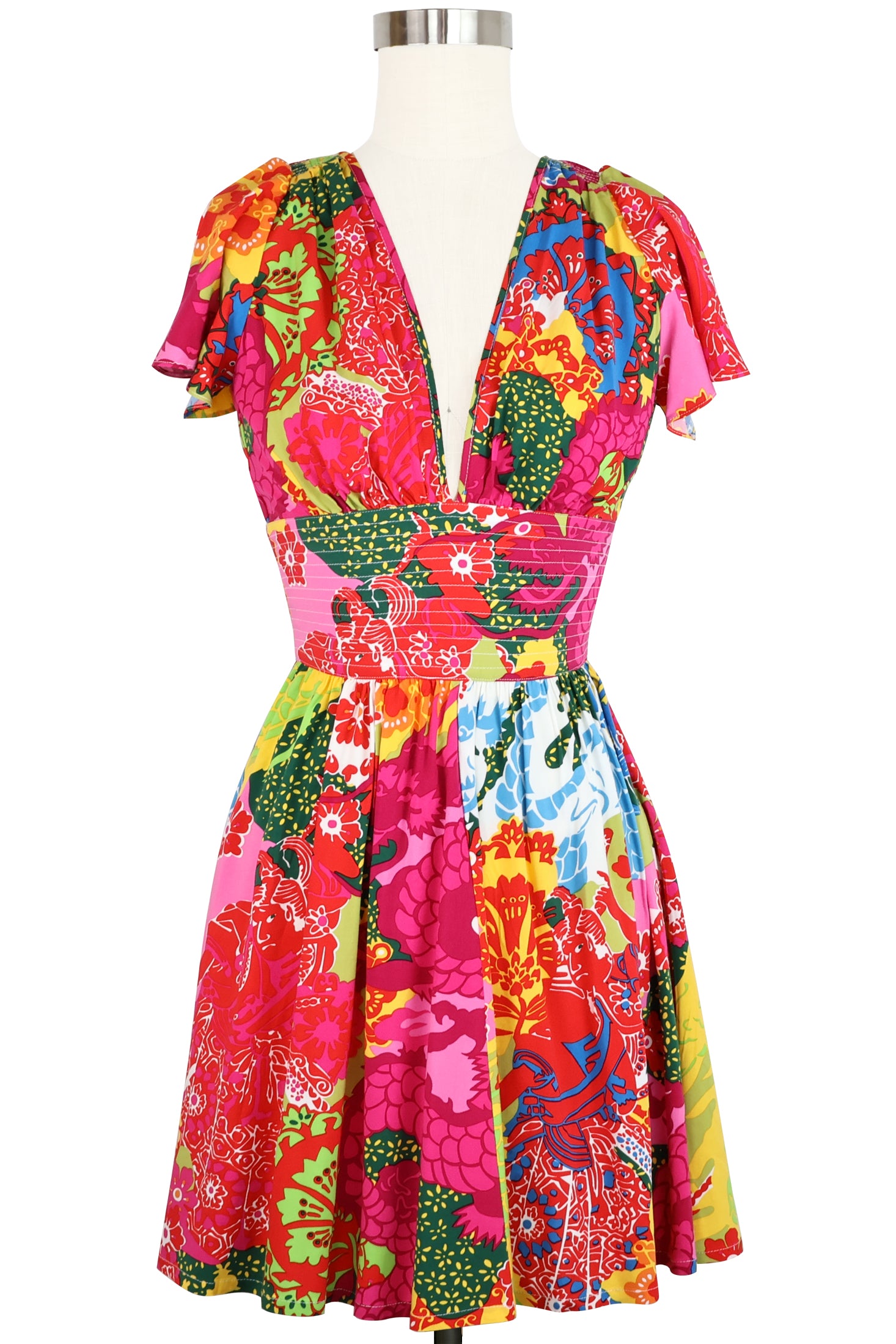 white christmas dresses Deep Cut Camilla Mini Dress - Psychedelic Dragons