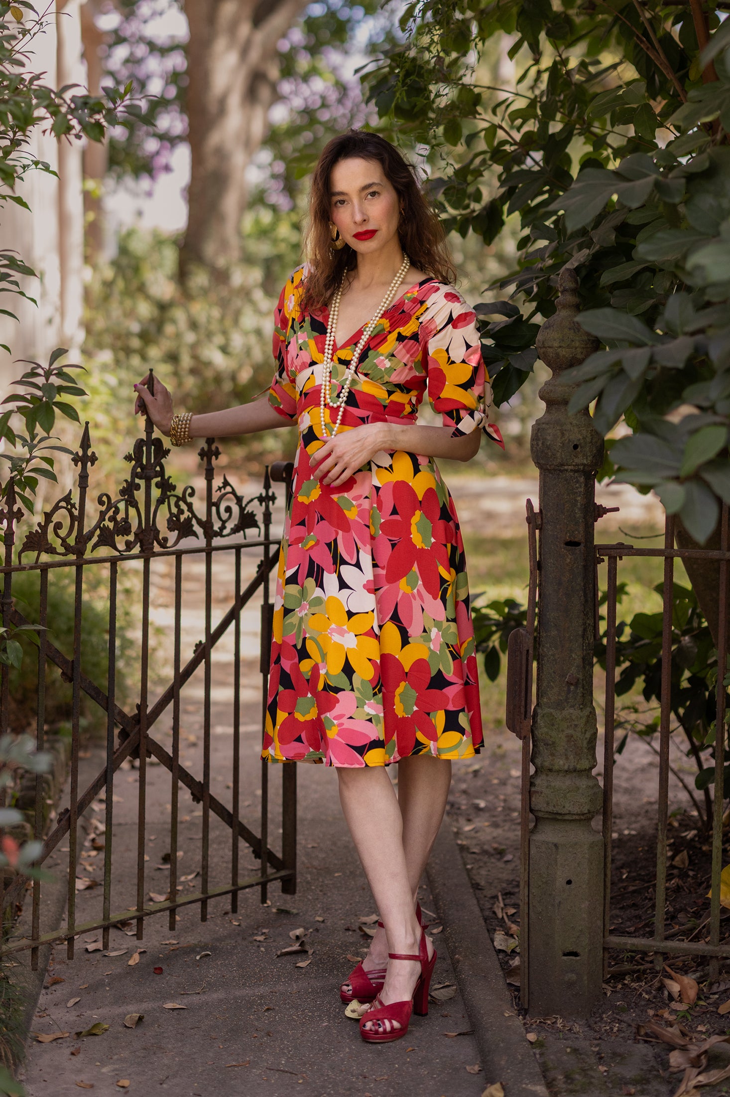 Tie Sleeve 40s Dress - Flower Power - Final Sale 2 Tie Sleeve 40s Dress - Flower Power - Final Sale 2