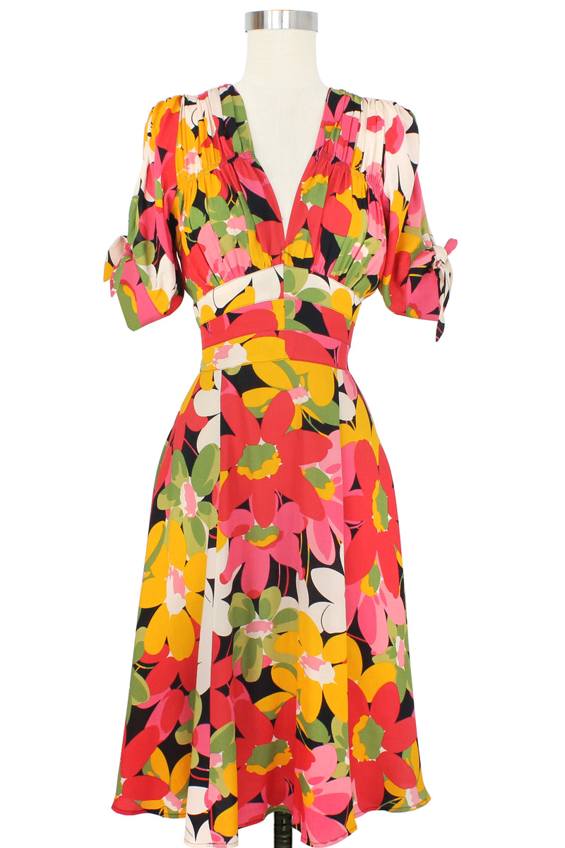 Tie Sleeve 40s Dress - Flower Power - Final Sale