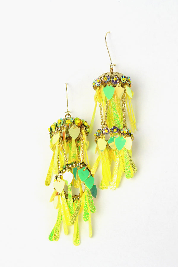 Yellow Iridescent Dangle Earrings