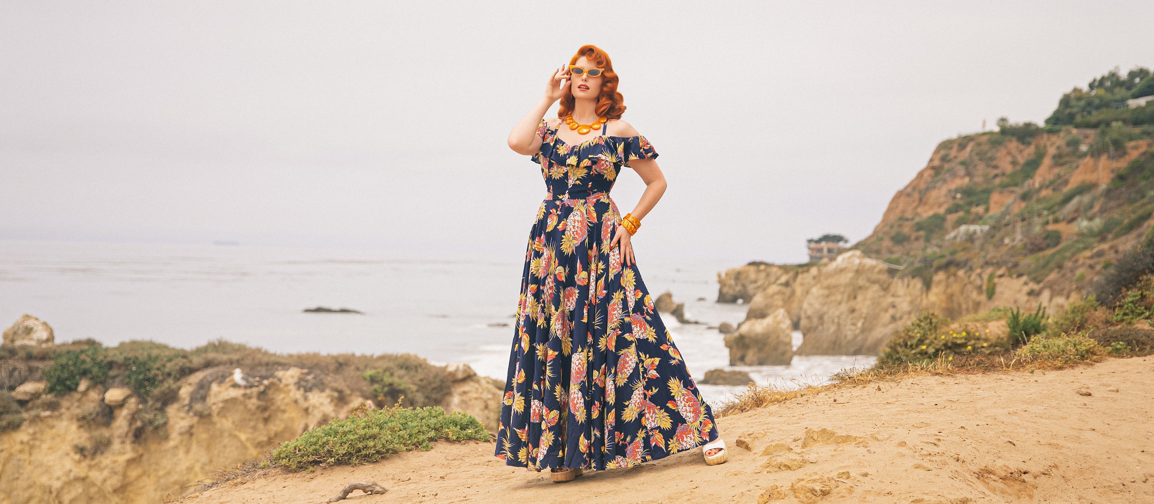 pineapple cotton dress Aspiga Tabitha Maxi Dress in Pineapple Blue Cotton at Sue Parkinson
