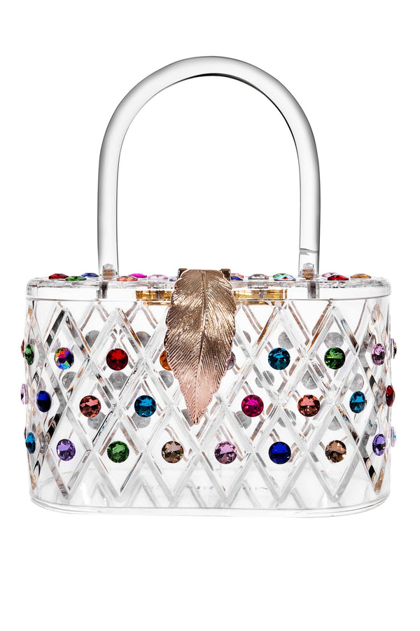 1950 Vintage Style The Queen Rainbow Crystal Acrylic Lucite Bag