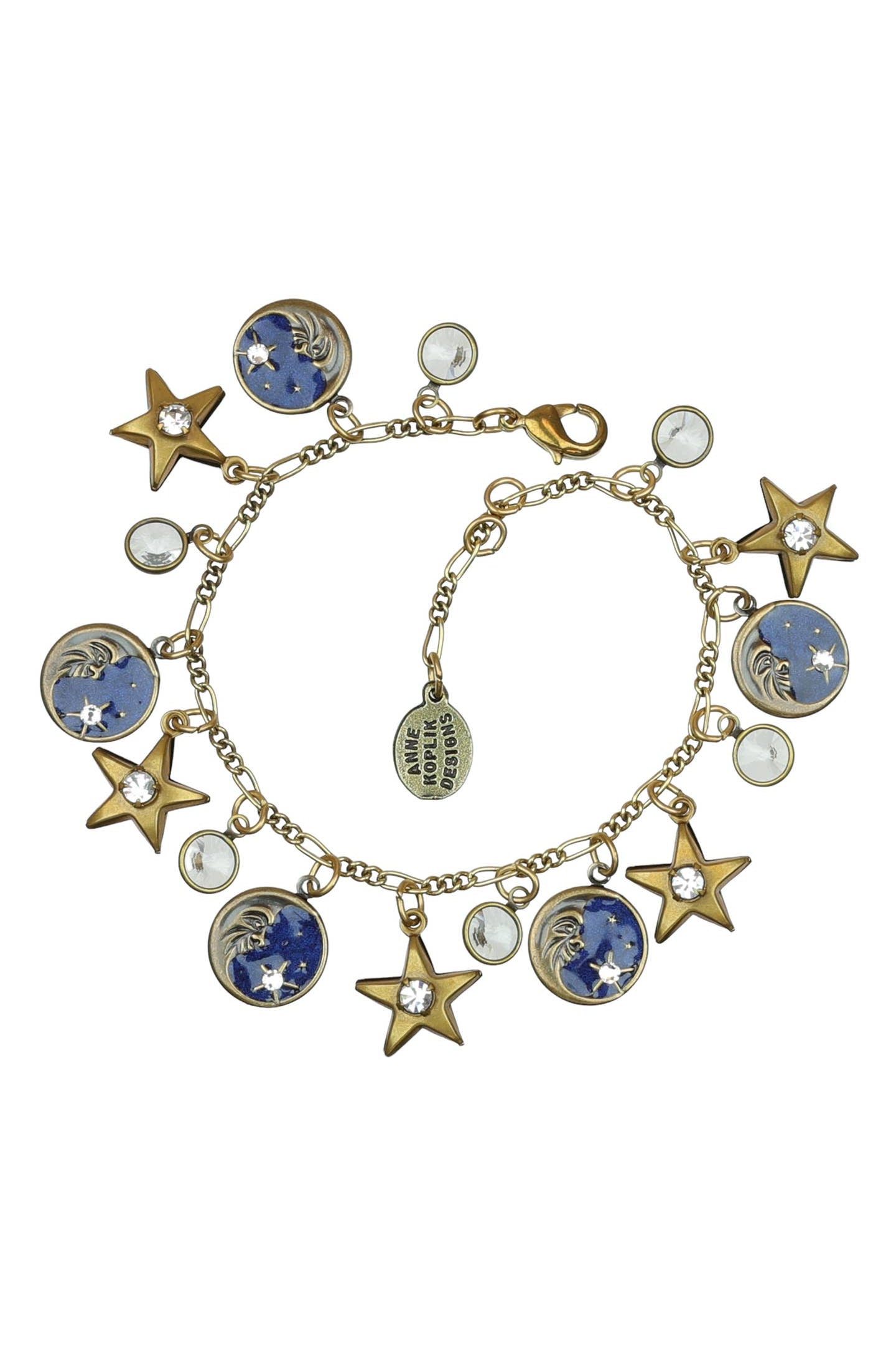 Anne Koplik Blue Man in the Moon Stars Crystal Charm Bracelet ##description##