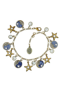 Anne Koplik Blue Man in the Moon Stars Crystal Charm Bracelet ##description##