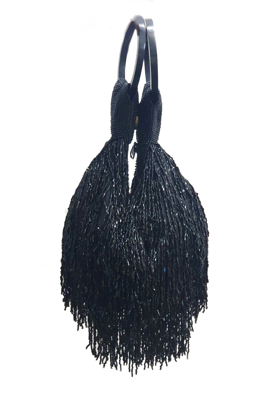 Ricki Designs Black Beaded Fringe Wristlet