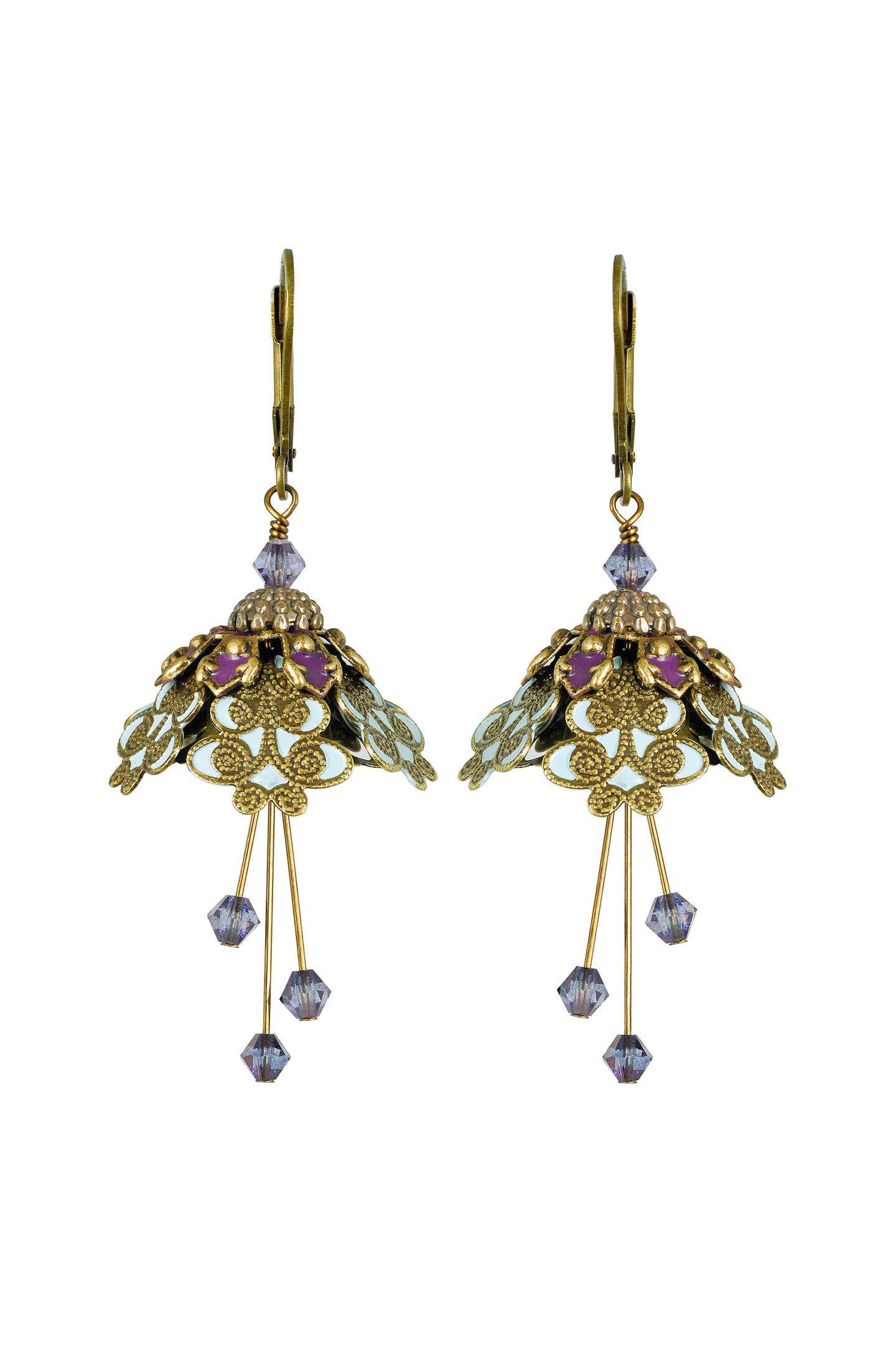 NoMonet Flower Fairy Painted IntricateSwirl Earrings with Crystals