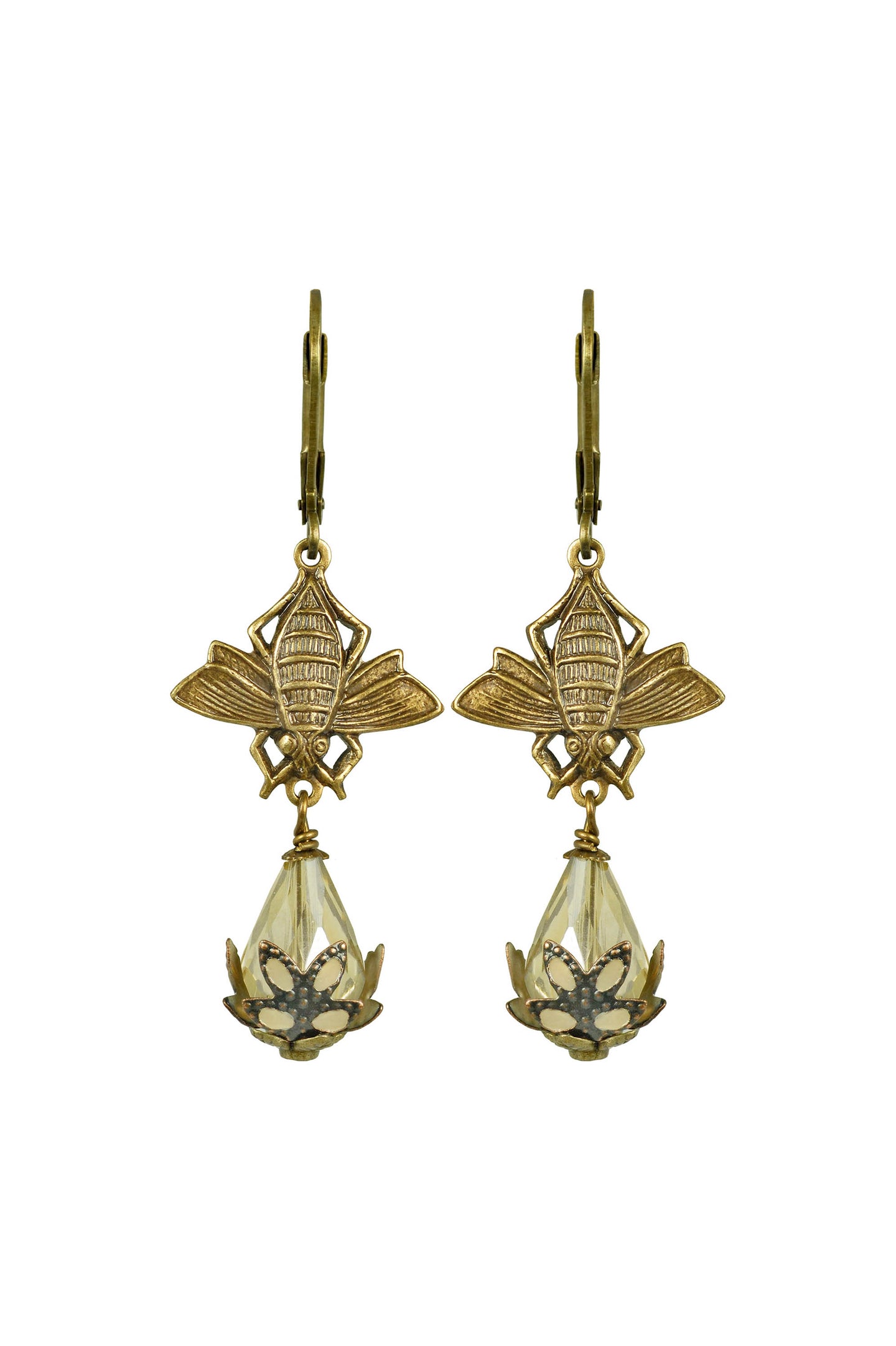 NoMonet Fairyland Bee Pollenating a Rosebud Hand Painted Earrings