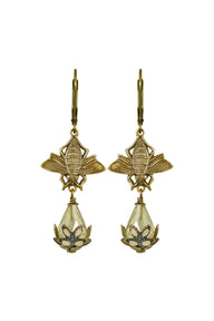 NoMonet Fairyland Bee Pollenating a Rosebud Hand Painted Earrings