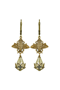 NoMonet Fairyland Bee Pollenating a Rosebud Hand Painted Earrings