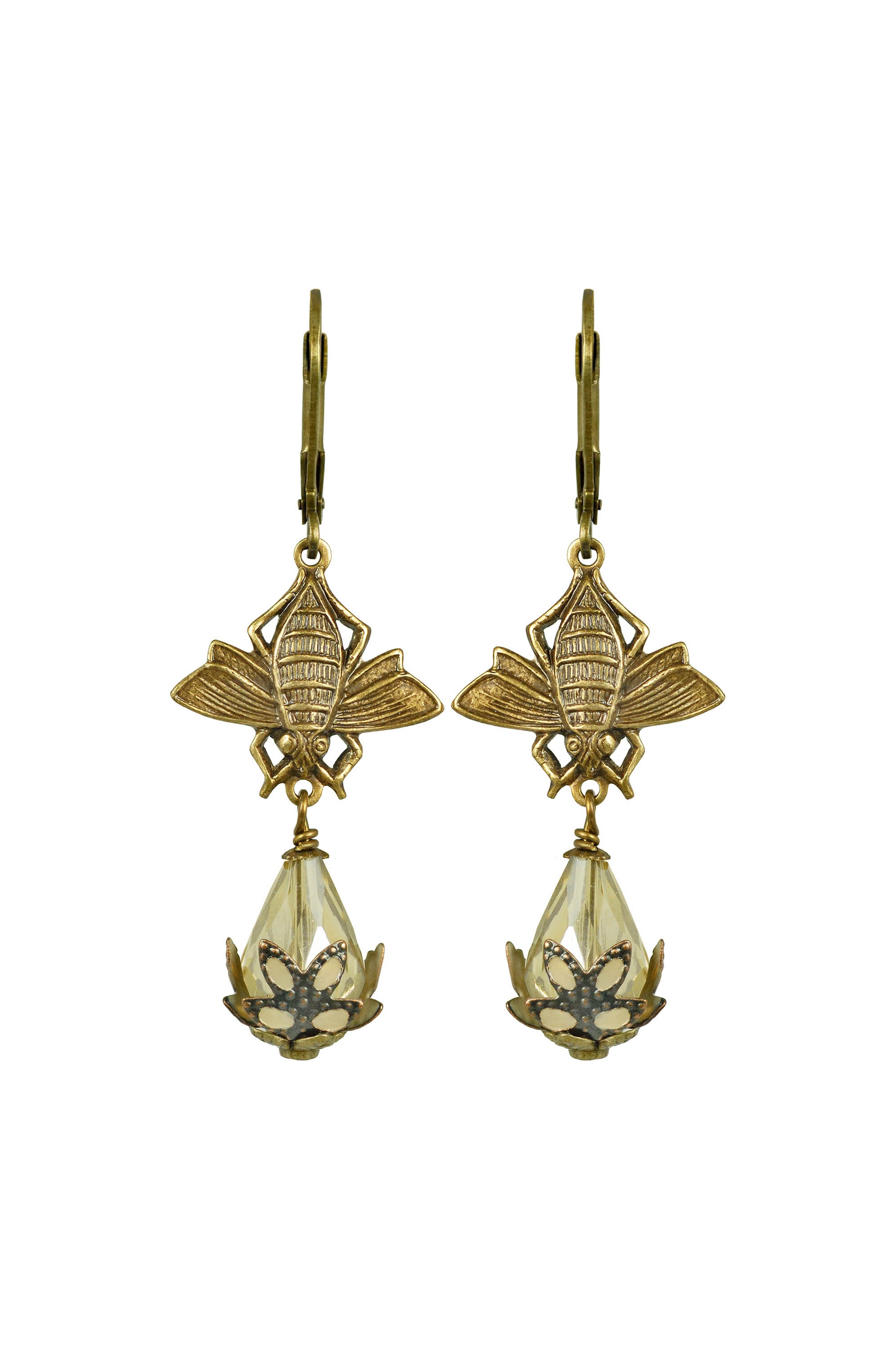 NoMonet Fairyland Bee Pollenating a Rosebud Hand Painted Earrings