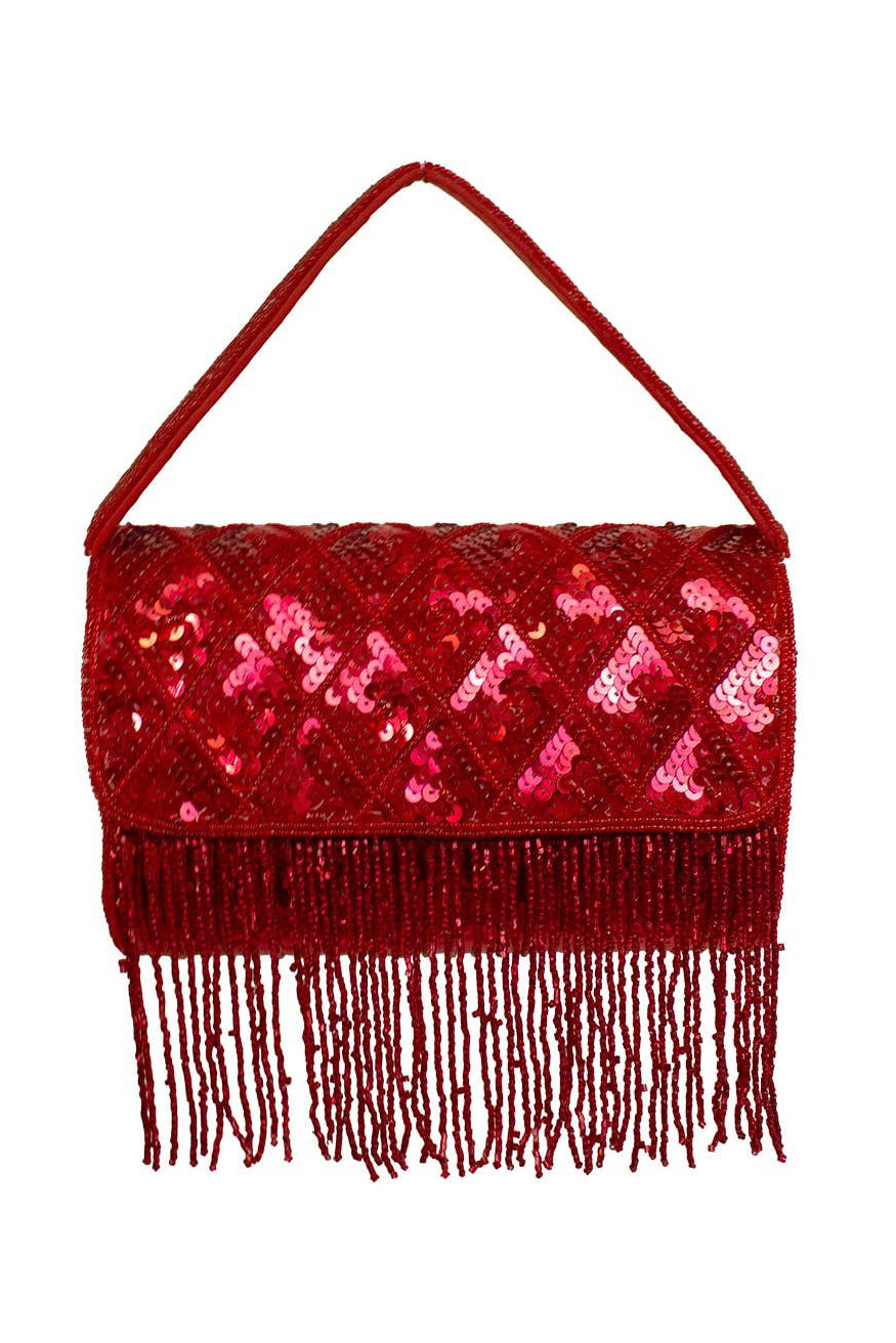 Rhubarb Fringe Evening Double Sided Handbag