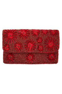 Burgundy Floral Embroidered Beaded Clutch