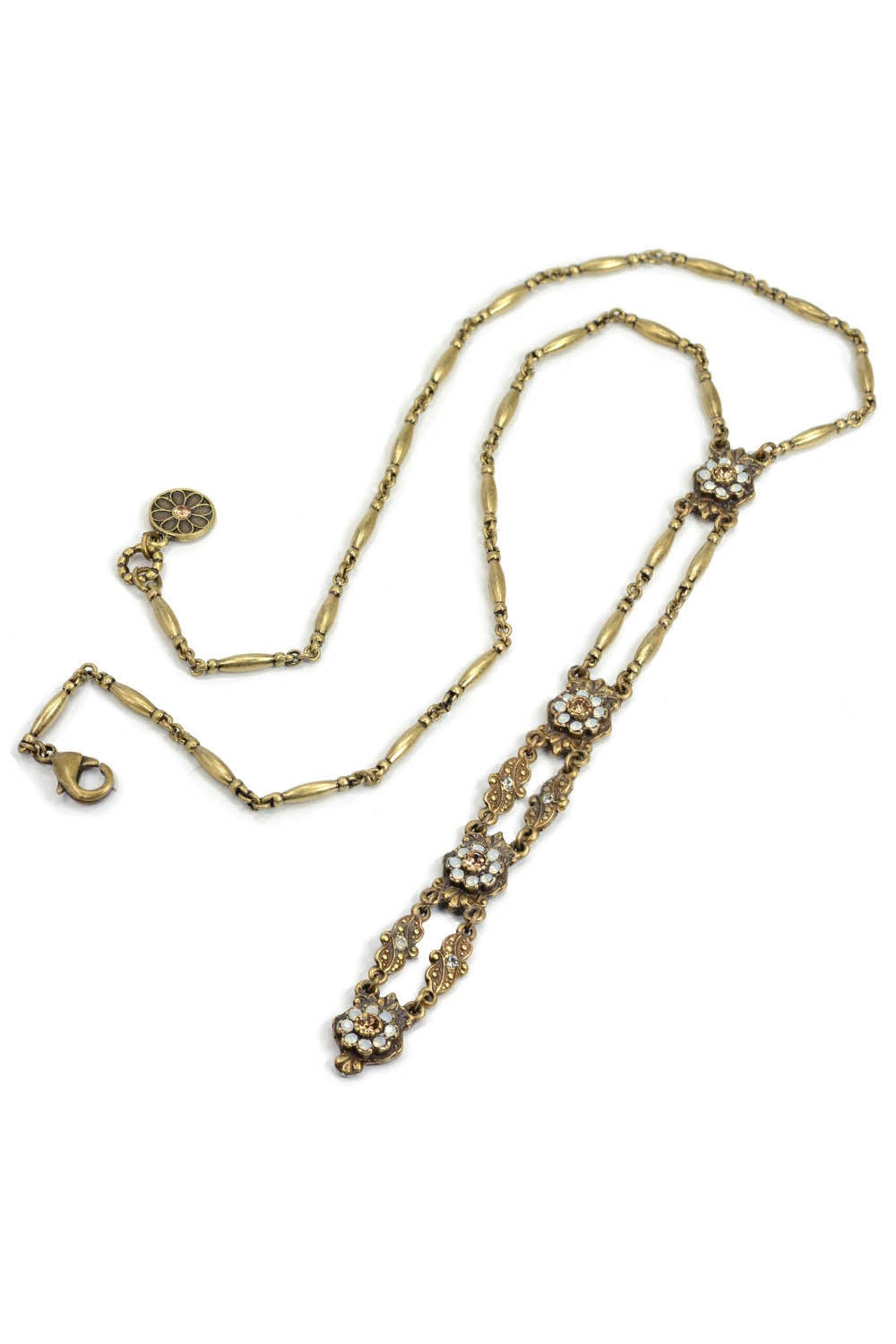 Sweet Romance Art Deco Vintage Gold Opal Y Necklace