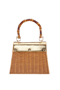 Nina Capri Woven Straw Handbag-Natural Gold
