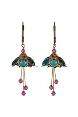 NoMonet Flower Fairy Hand Painted Masquerade Earrings W/ Crystals