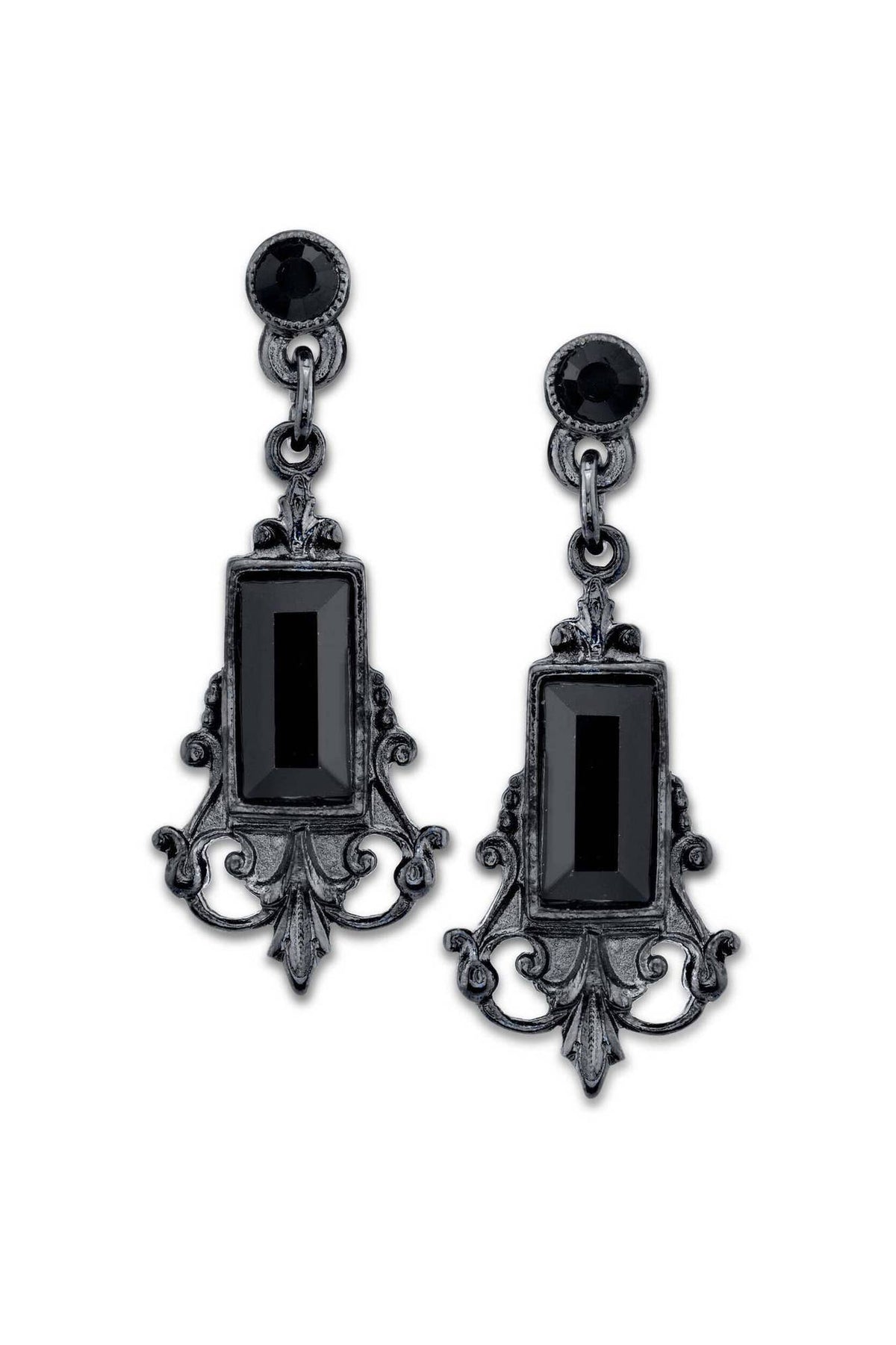 1928 Jewelry Black Rectangle Crystal Drop Earrings