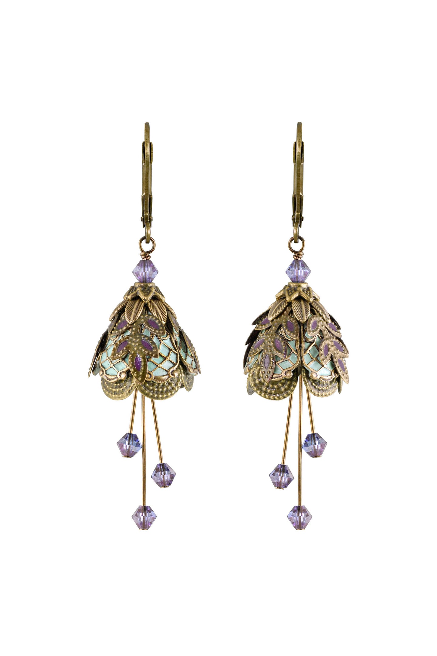 NoMonet Flower Fairy Hand Painted Art Deco Earrings With Crystals