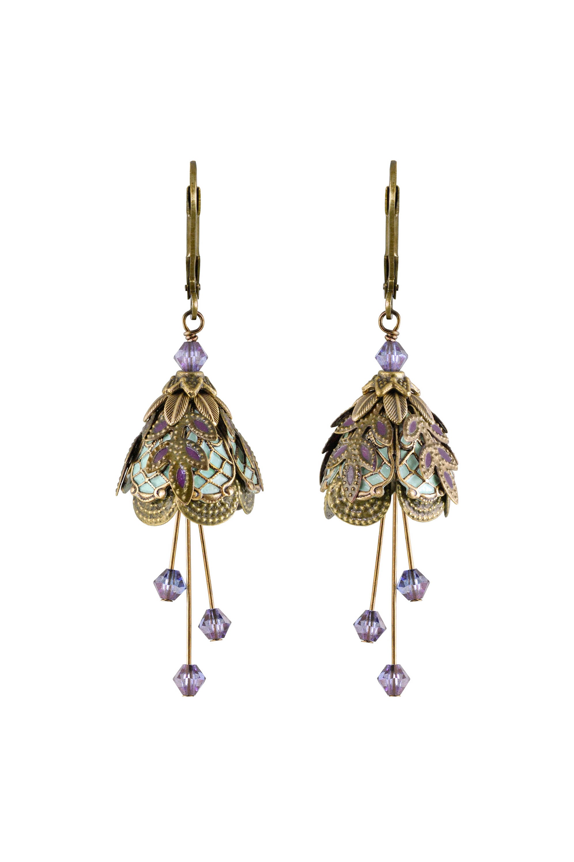 NoMonet Flower Fairy Hand Painted Art Deco Earrings With Crystals