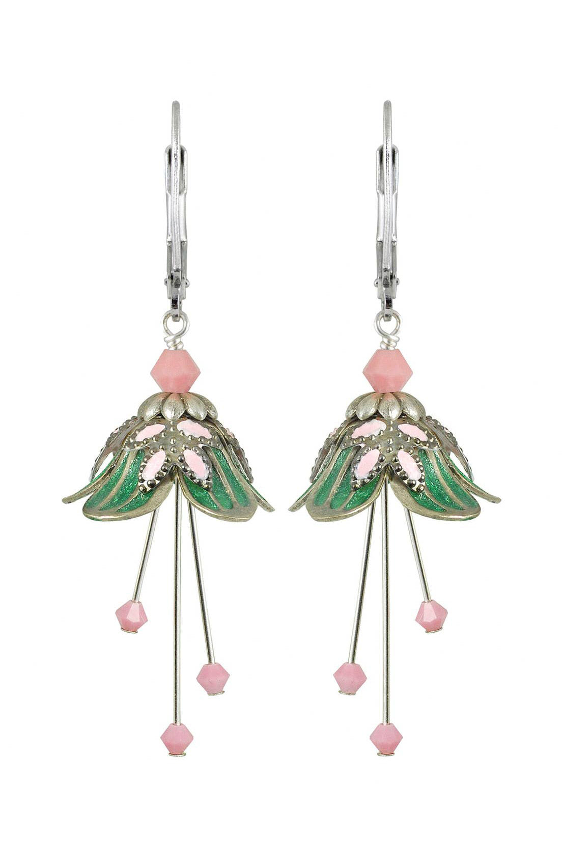 NoMonet Flower Fairy Painted Delicate Flower Earrings W/ Crystals