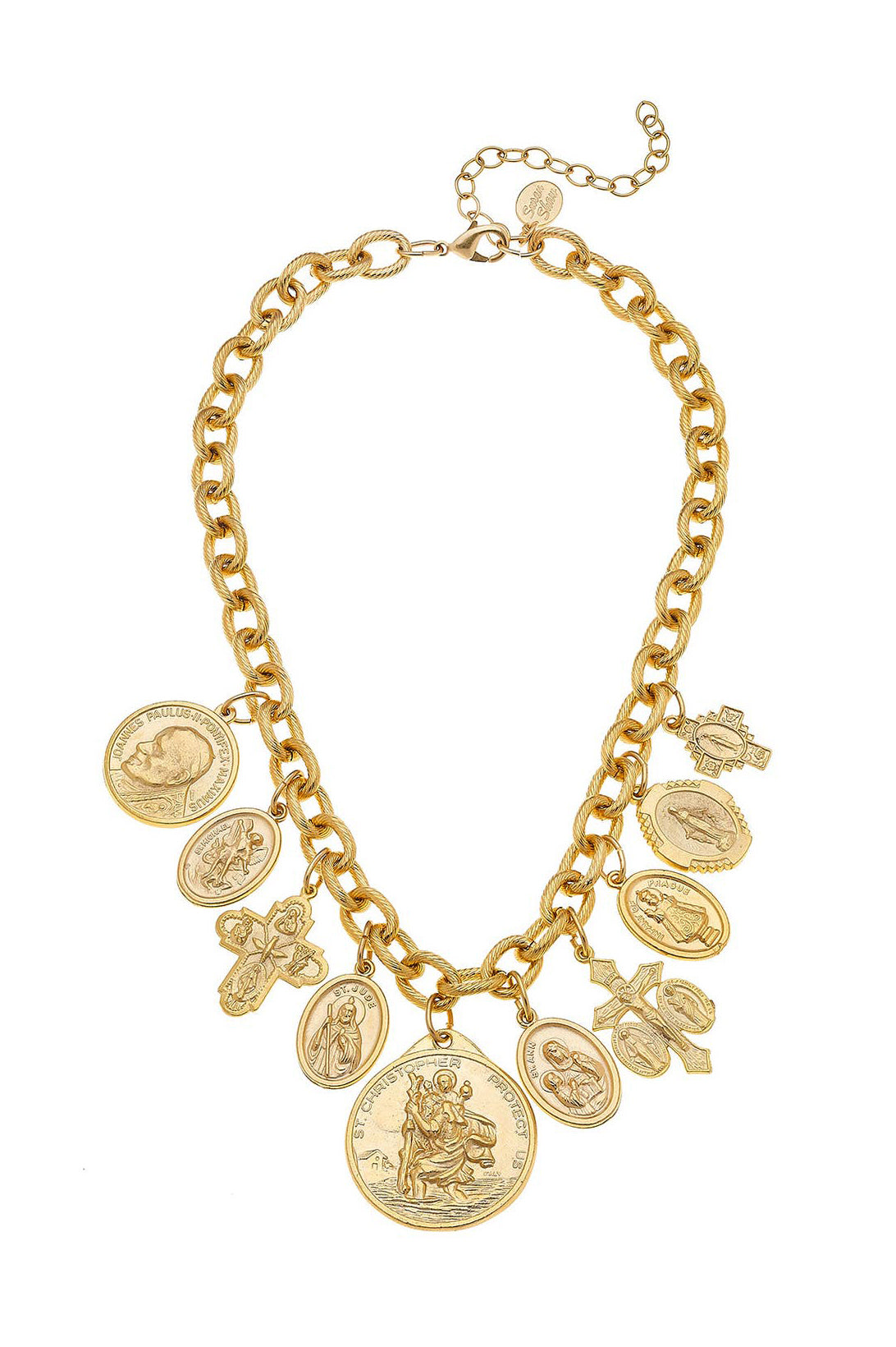 Susan Shaw Handcast Gold Saints Charm Necklace