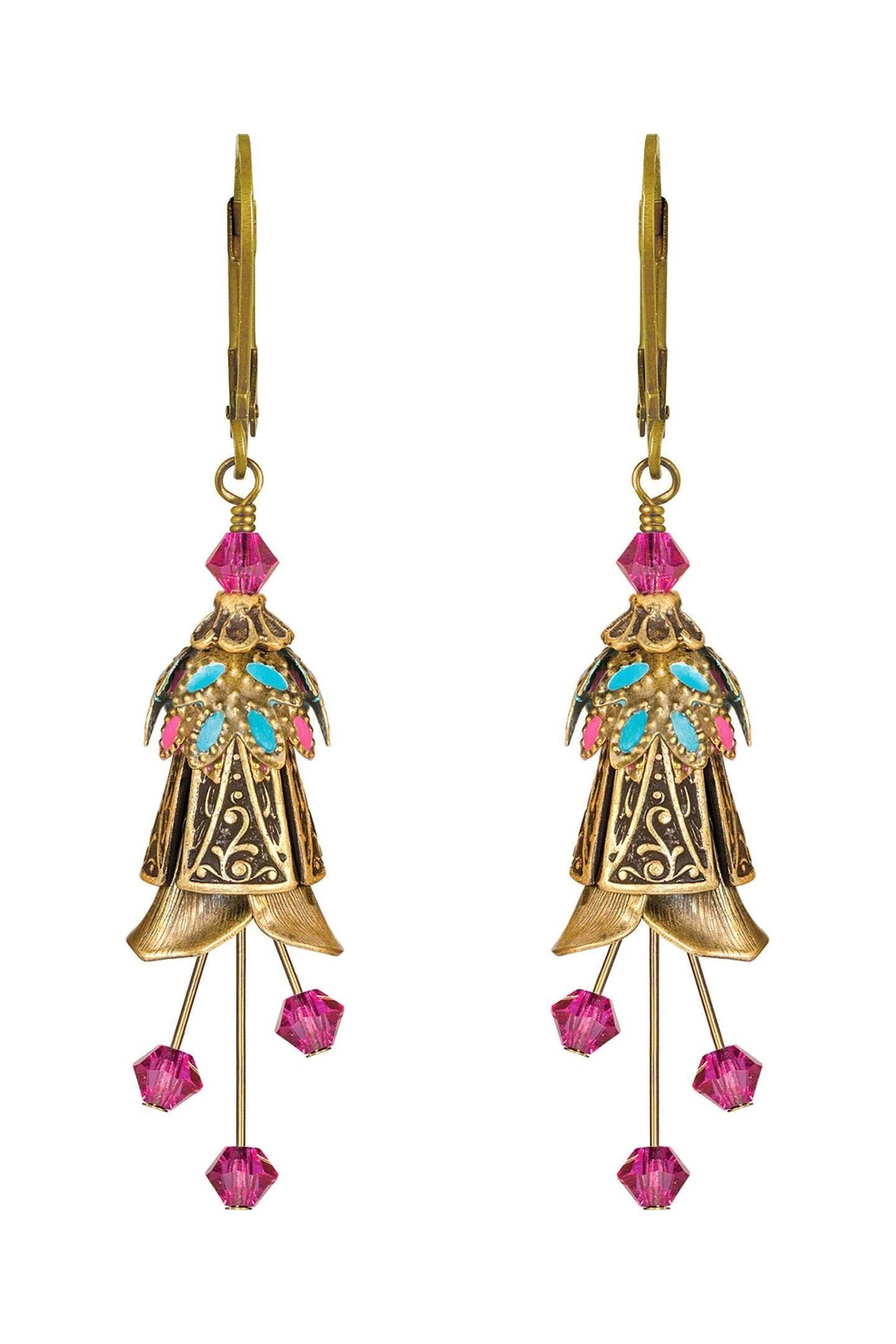 NoMonet Flower Fairy Painted Whimsical Celtic Earrings with Crystals