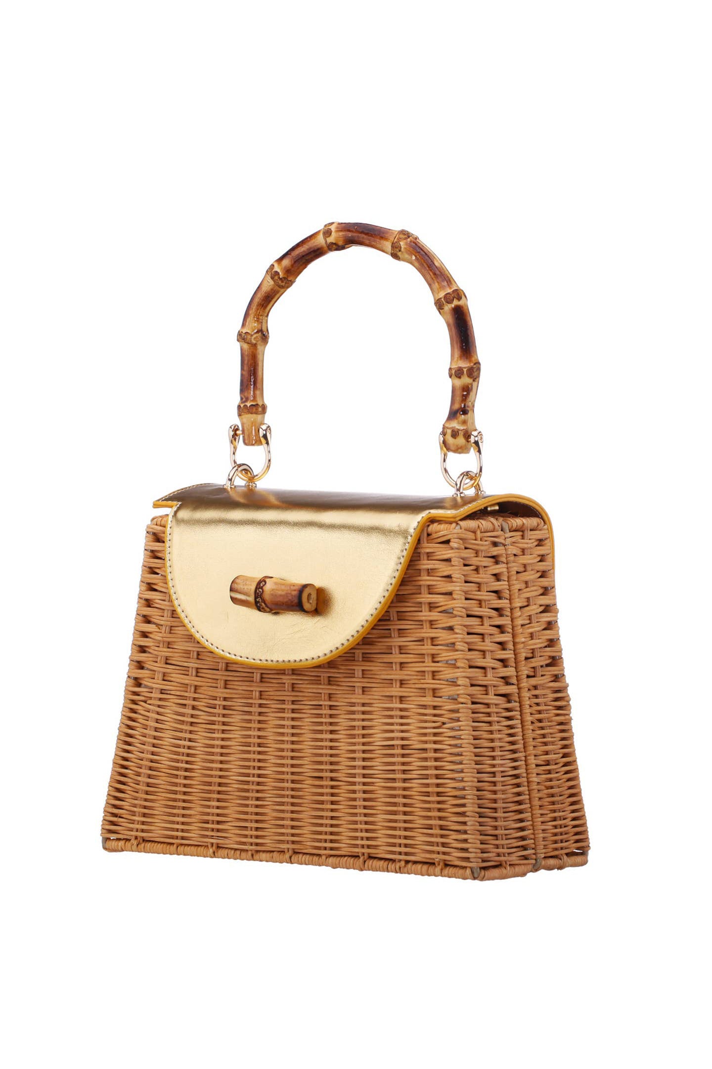 Nina Capri Woven Straw Handbag-Natural Gold