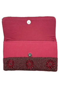 Burgundy Floral Embroidered Beaded Clutch