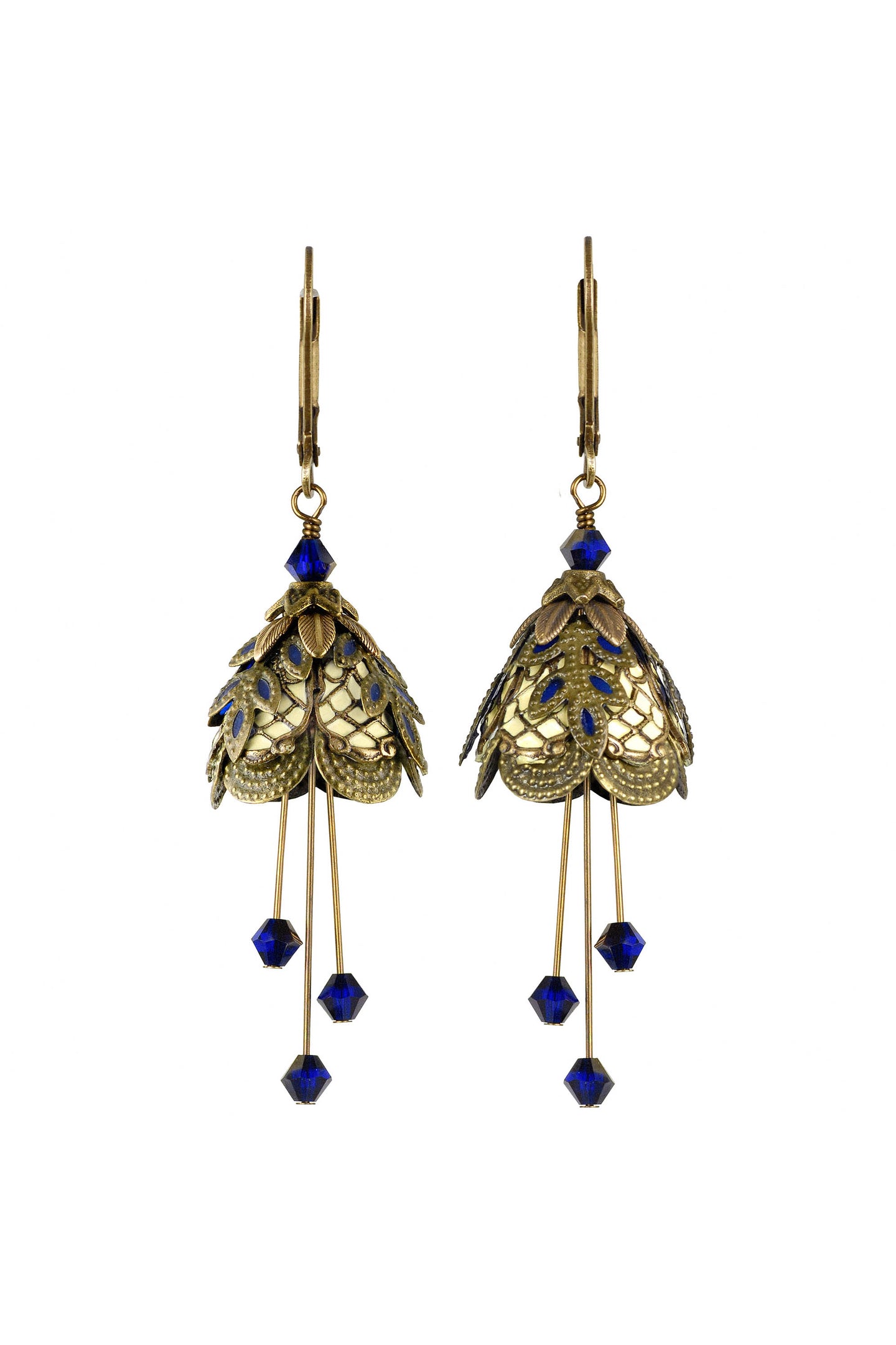 NoMonet Flower Fairy Hand Painted Art Deco Earrings With Crystals