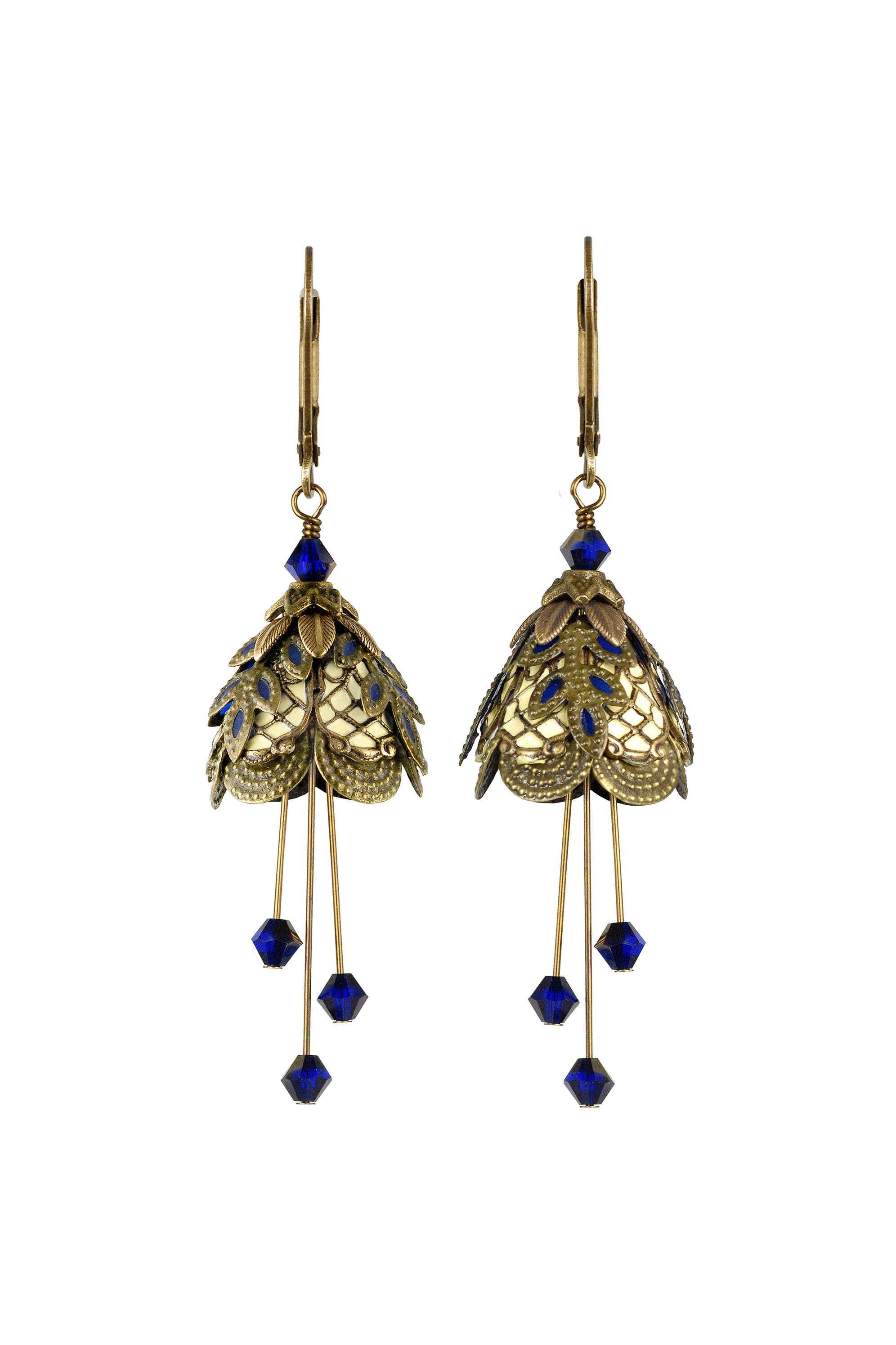 NoMonet Flower Fairy Hand Painted Art Deco Earrings With Crystals