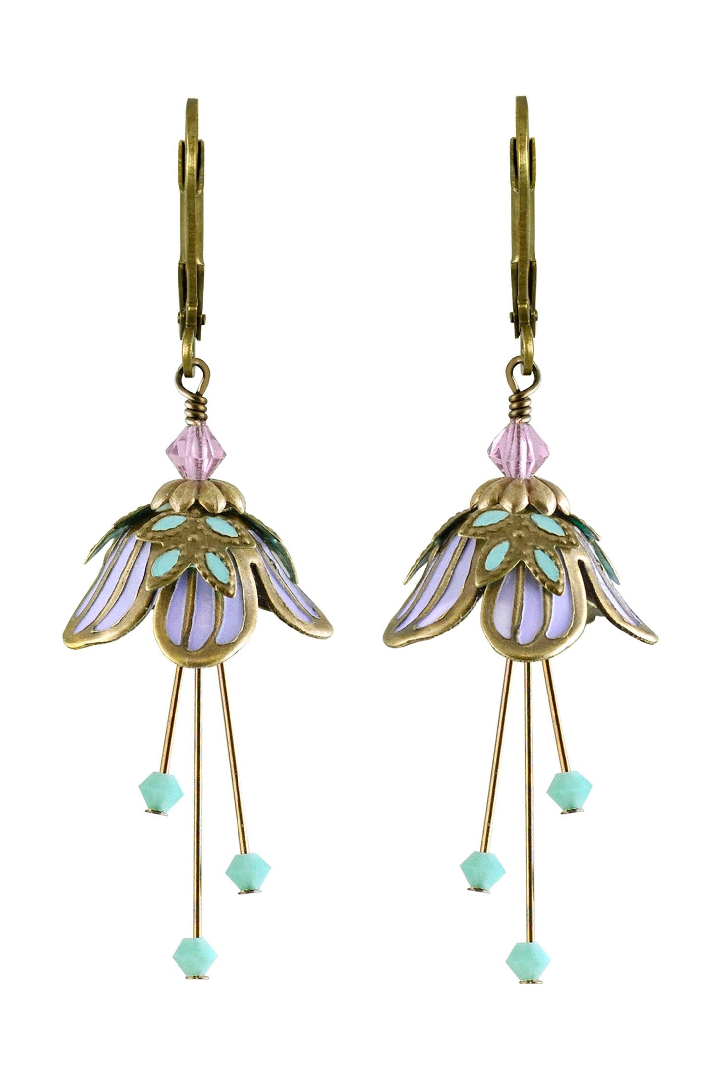 NoMonet Flower Fairy Painted Delicate Flower Earrings W/ Crystals