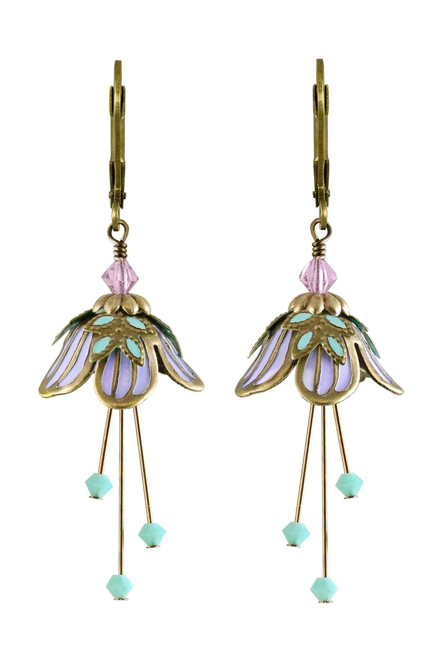 NoMonet Flower Fairy Painted Delicate Flower Earrings W/ Crystals