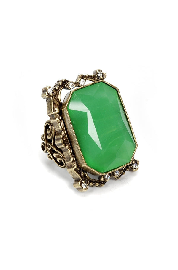 Sweet Romance Grand Octagon Crystal Ring - Jade