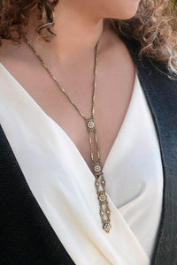 Sweet Romance Art Deco Vintage Gold Opal Y Necklace