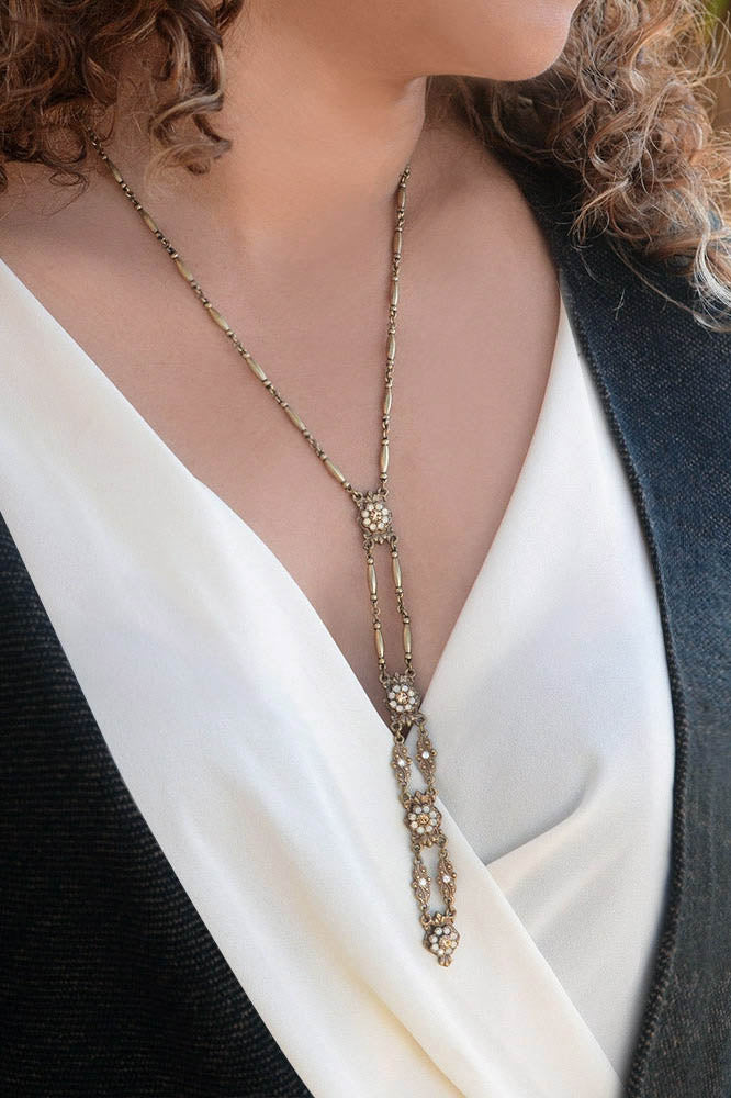 Sweet Romance Art Deco Vintage Gold Opal Y Necklace