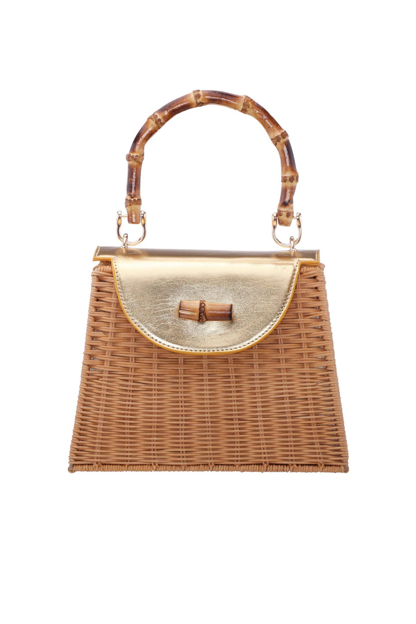 Nina Capri Woven Straw Handbag-Natural Gold