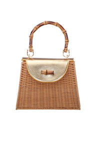 Nina Capri Woven Straw Handbag-Natural Gold