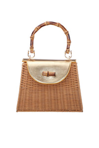 Nina Capri Woven Straw Handbag-Natural Gold