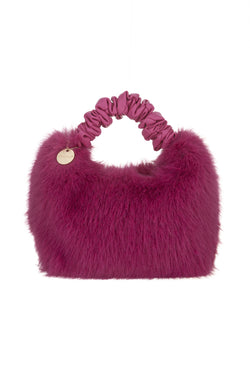 Alex Max Furry Handbag with Scrunchie Handle - Fuchsia