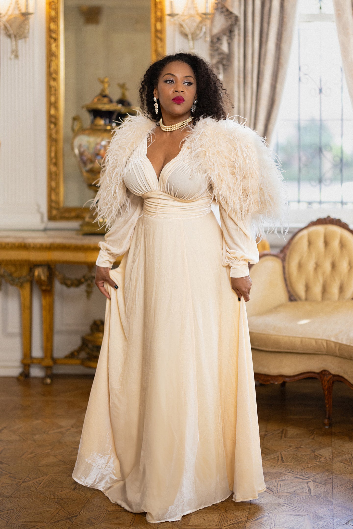 velvet long sleeve maxi dress in ivory Ginevra Velvet Long Sleeve Cut Out Maxi Dress in Ivory