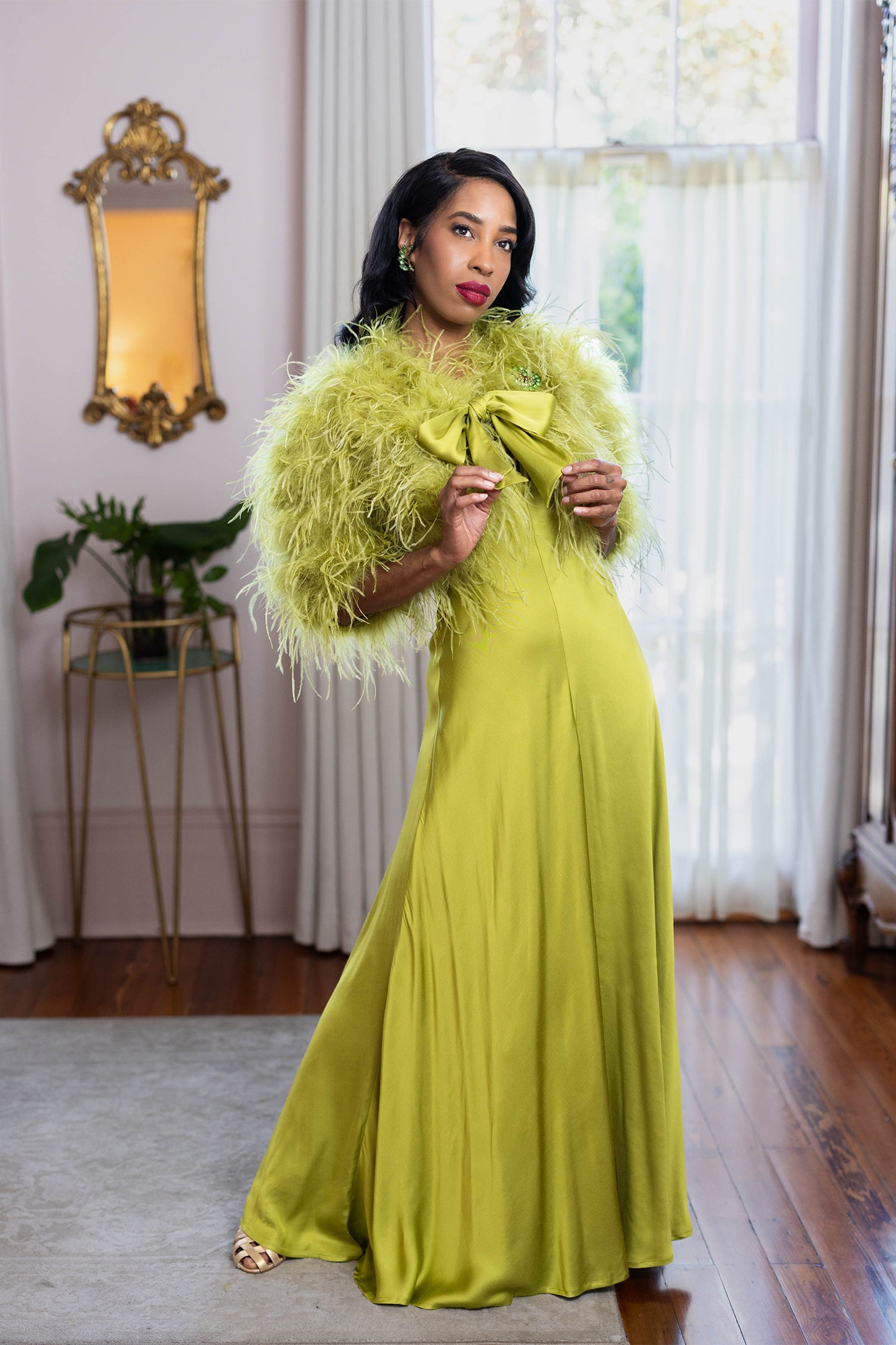 Ostrich Feather Bolero Jacket - Chartreuse