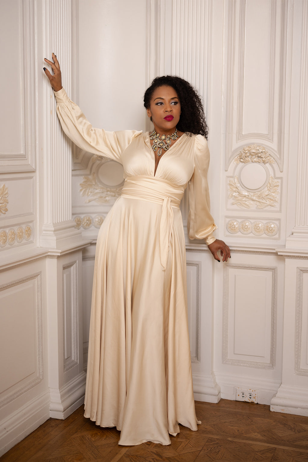 Gene Dress Ivory Satin - Main Image