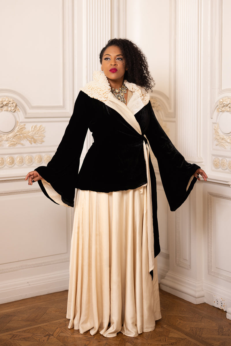 Garbo Coat - Black and Ivory Velvet