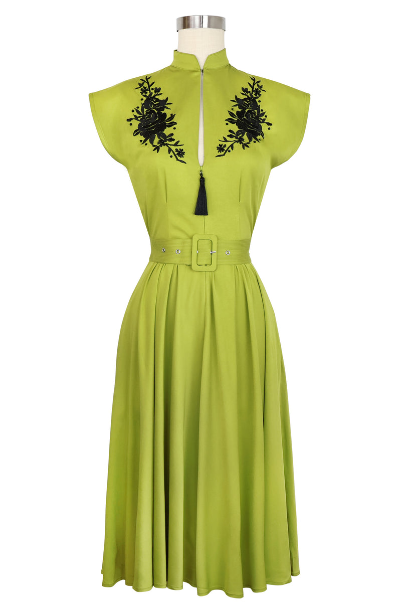 Zip Front Marie Dress - Chartreuse Embroidery