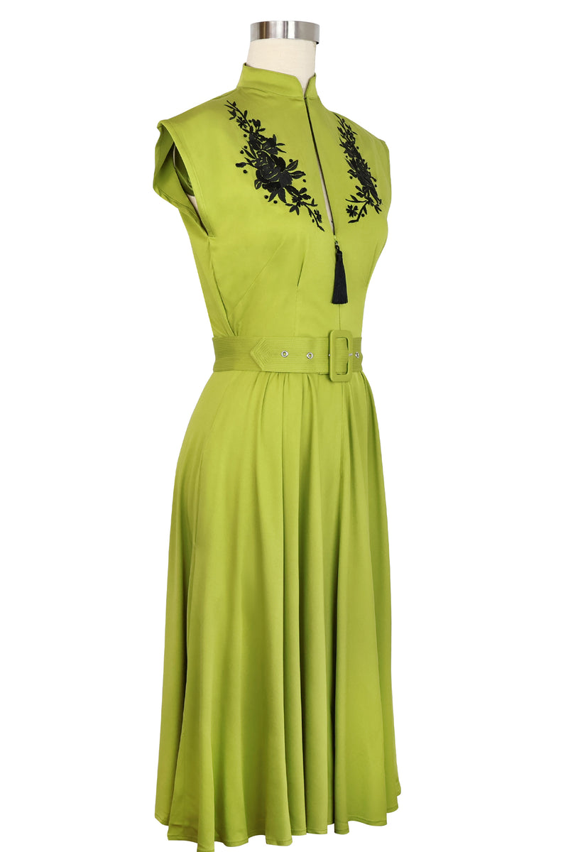 Zip Front Marie Dress - Chartreuse Embroidery