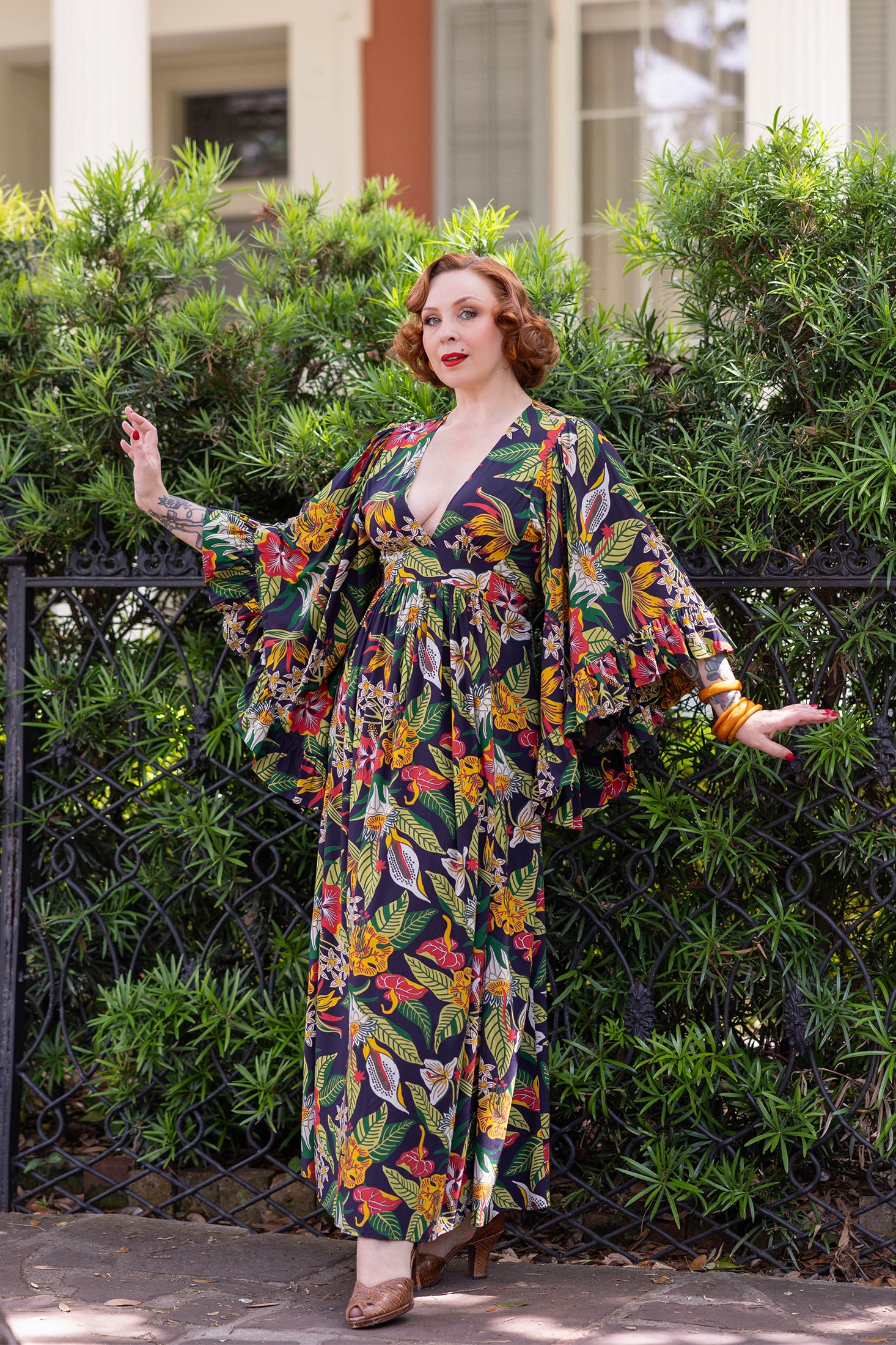 Butterfly Sleeve Caftan - Tiki Floral
