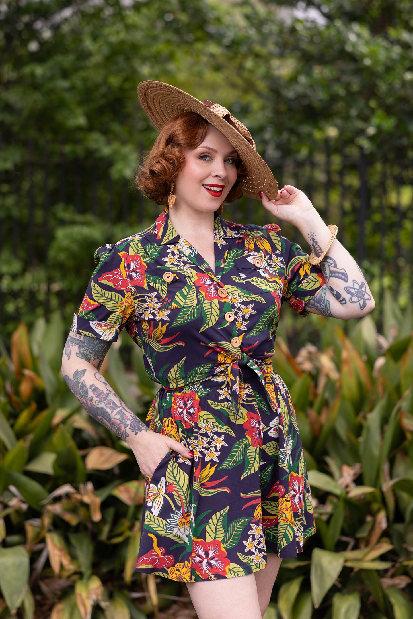 High Waist Shorts - Tiki Floral