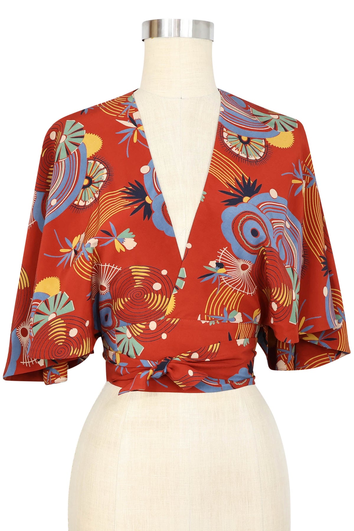 30s Wrap Top - Art Deco Swirls