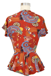 Judy Peplum Top - Art Deco Swirls